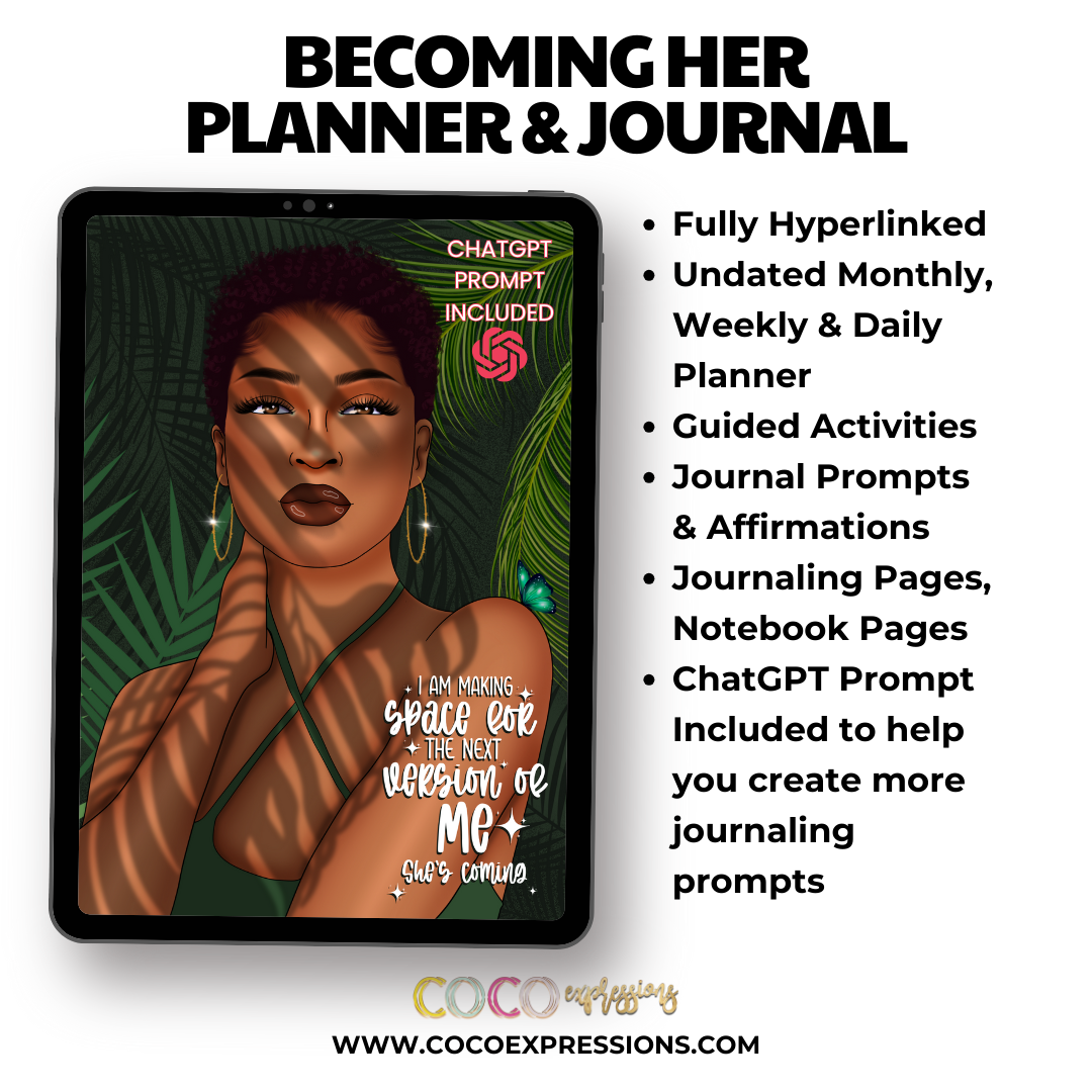 Becoming HER Hyperlinked Digital Planner | Goodnotes and Notability Compatible | Original Hand Drawn Artwork | That Girl Planner