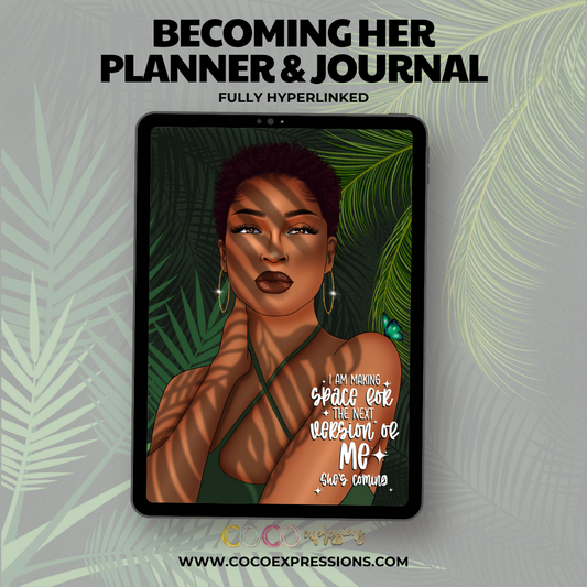Becoming HER Hyperlinked Digital Planner | Goodnotes and Notability Compatible | Original Hand Drawn Artwork | That Girl Planner